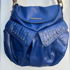 Unique Studded Colbalt Blue Shoulder Bag with Braided Strap